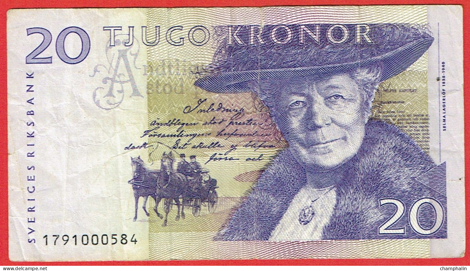 Suède - Billet De 20 Kronor - Selma Lagerlöf - Non Daté - P63a - Schweden