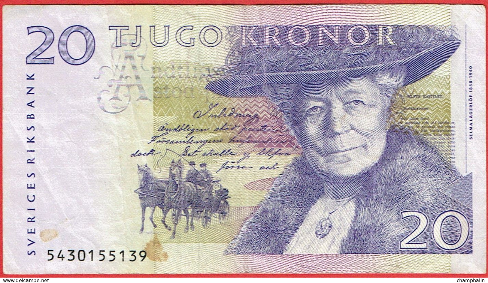 Suède - Billet De 20 Kronor - Selma Lagerlöf - Non Daté - P63b - Suède