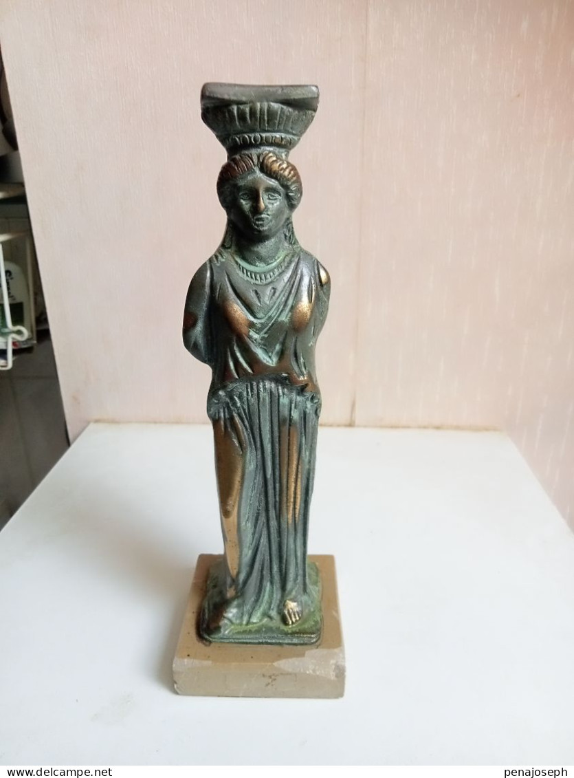 Statuette En Bronze Kariatis XIXème Hauteur 24 Cm Sur Support Marbre - Bronzi