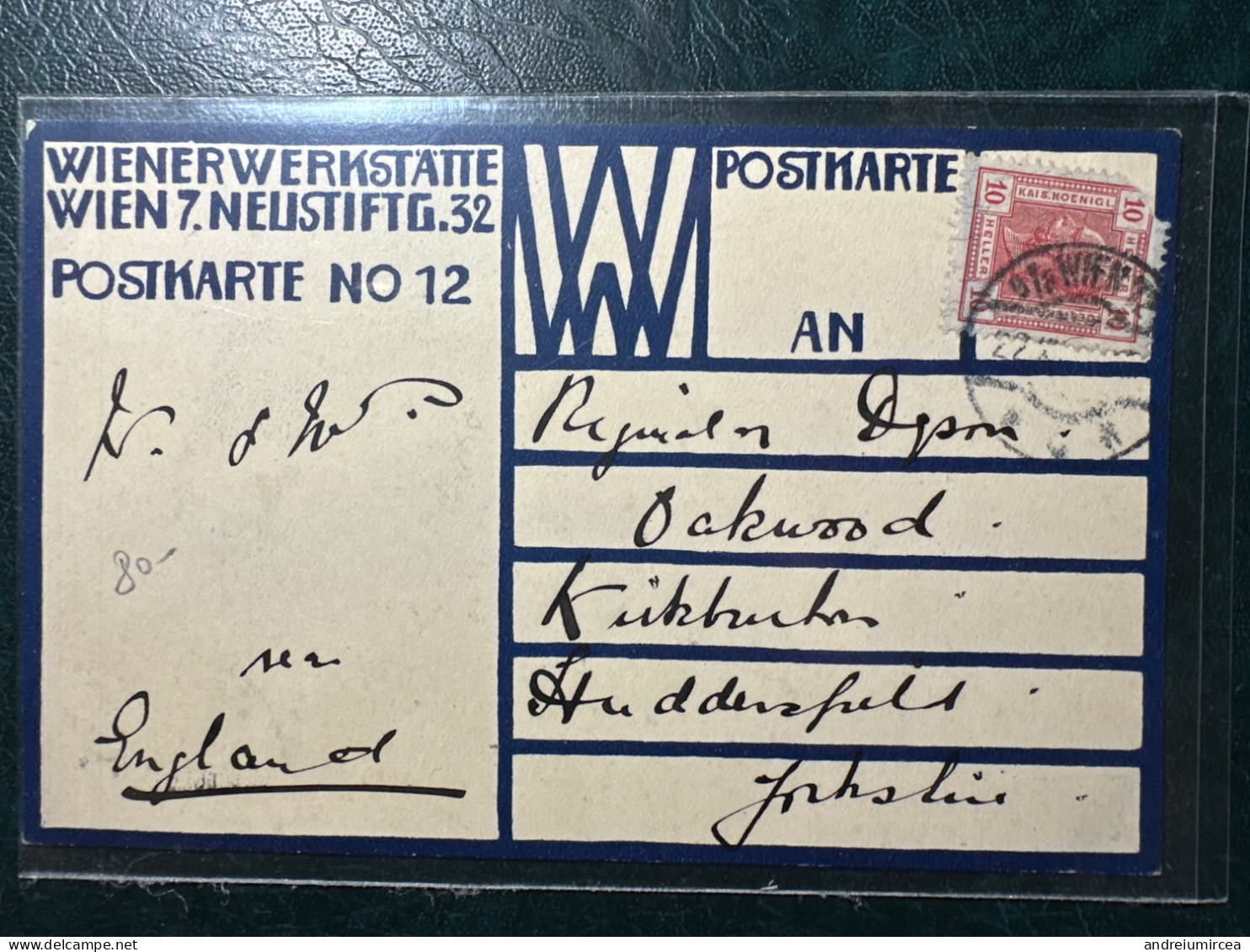 Postkarte No. 12 Sent From Wien To England - Wiener Werkstaetten