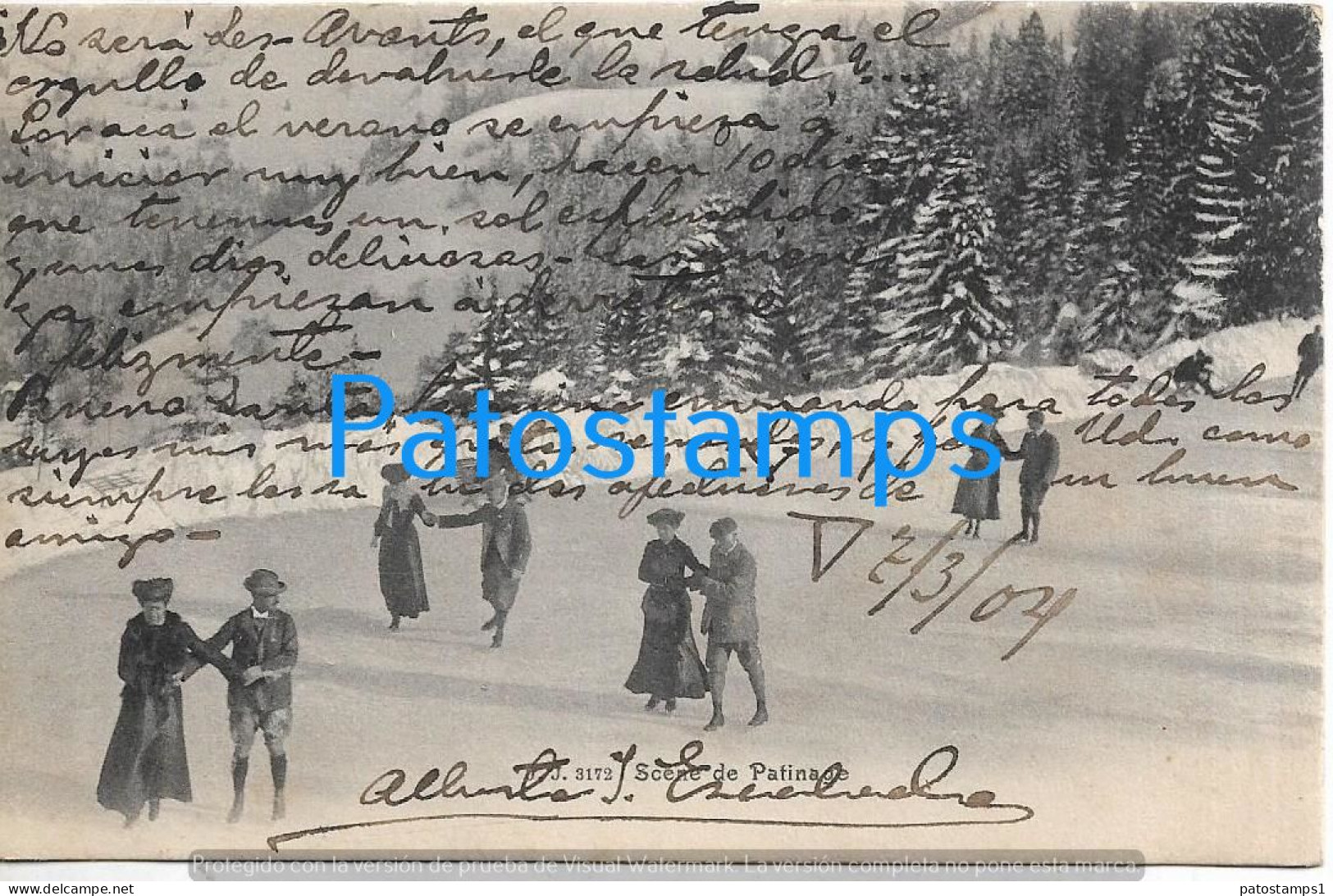 215729 SWITZERLAND COSTUMES SPORTS PEOPLE SKATING CIRCULATED TO FRANCE POSTAL POSTCARD - Port