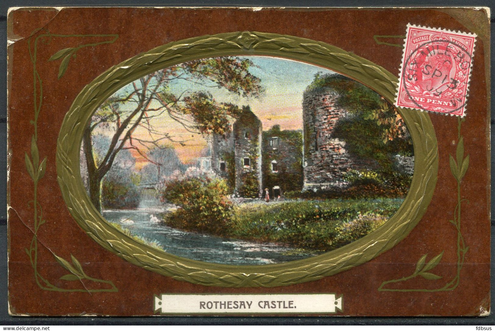 1909 Rothesay Castle - Gefr. One Penny + Stempel Six Mile Bottom - Bute