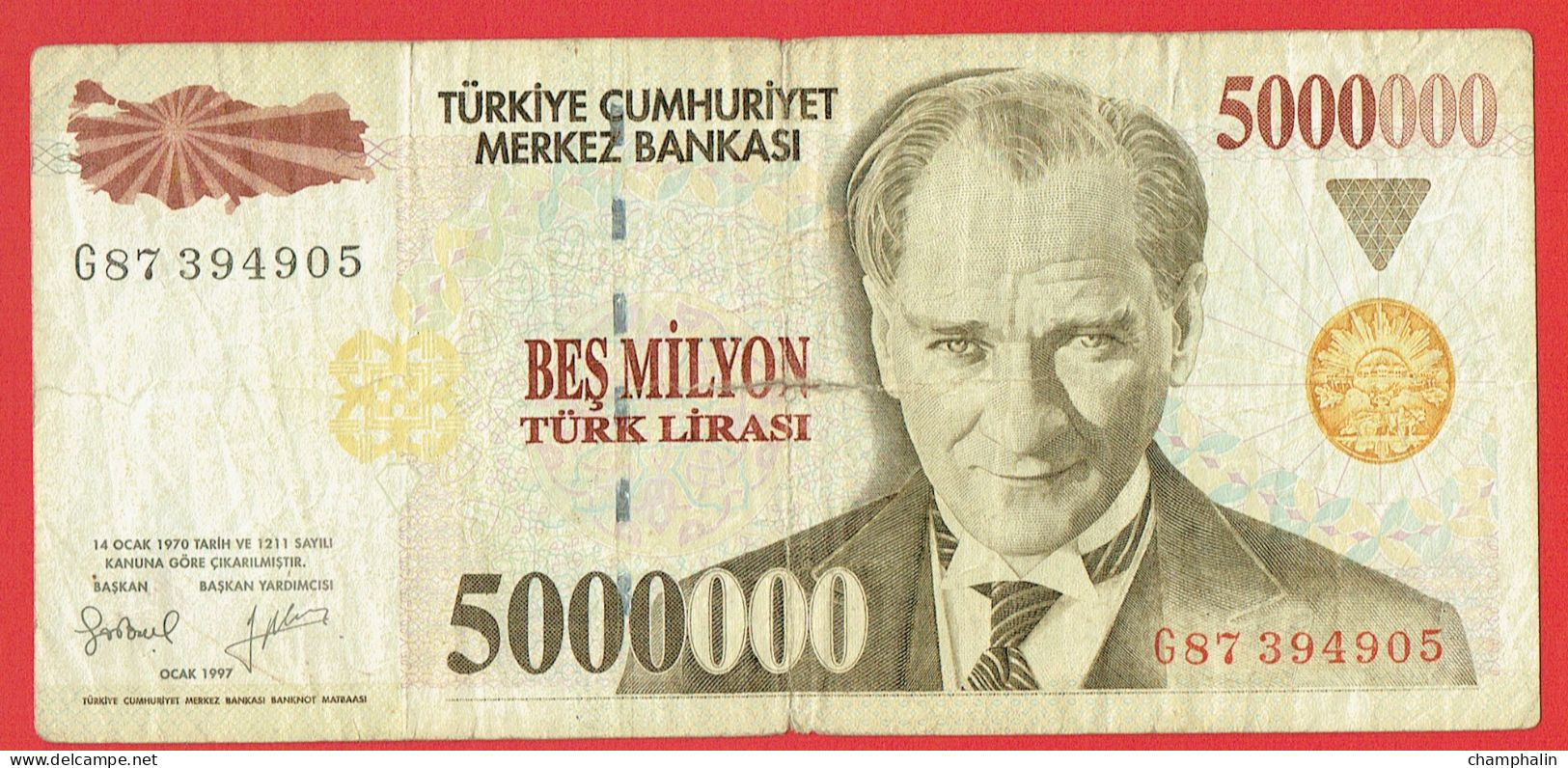 Turquie - Billet De 5000000 Lira - Mustapha Kemal Ataturk - 1970 (Janvier 1997) - P210 - Turquie