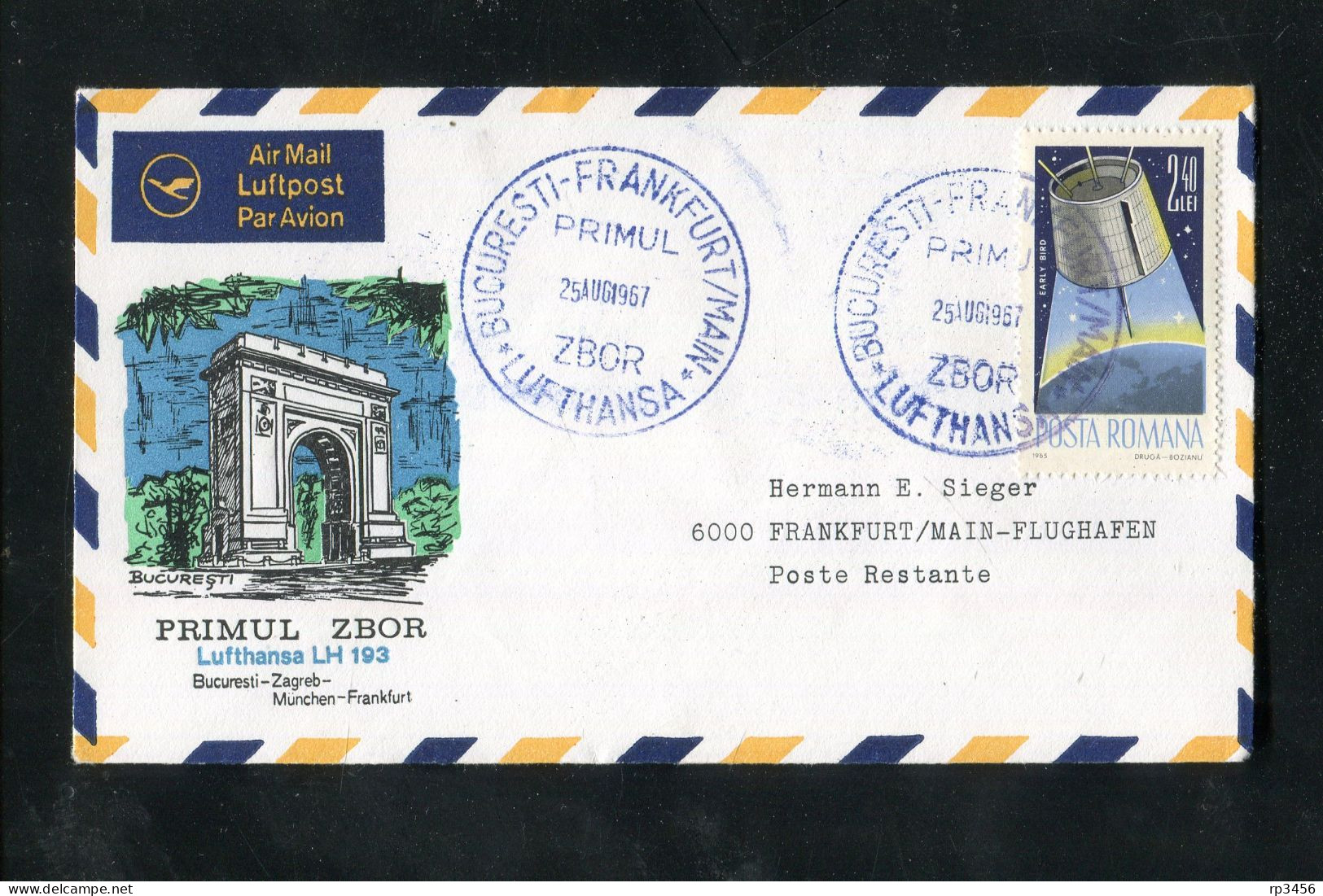 "RUMAENIEN" 1967, Erstflugbrief LH 193 "Bucuresti-Frankfurt" (C620) - Lettres & Documents