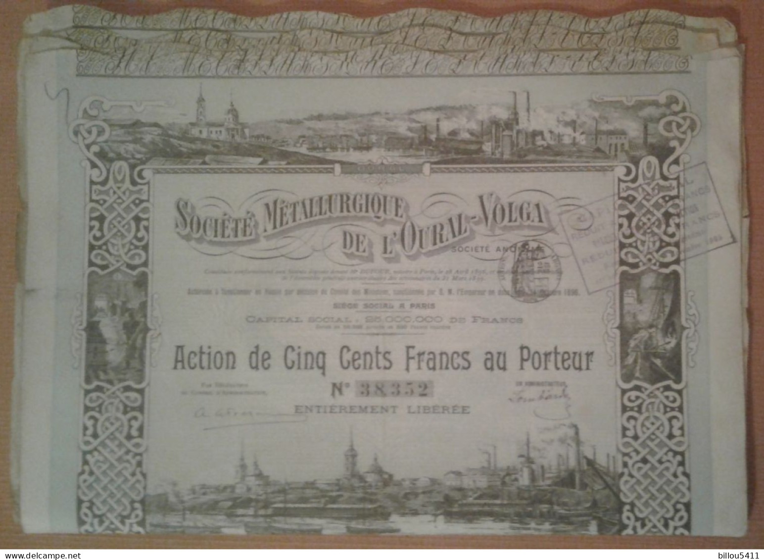 RUSSIE - 10 TITRES - STE METALLURGIQUE DE L'OURAL VOLGA - ACTION DE 500 FRS - PARIS 1896 - Belle Illustration - Industrie