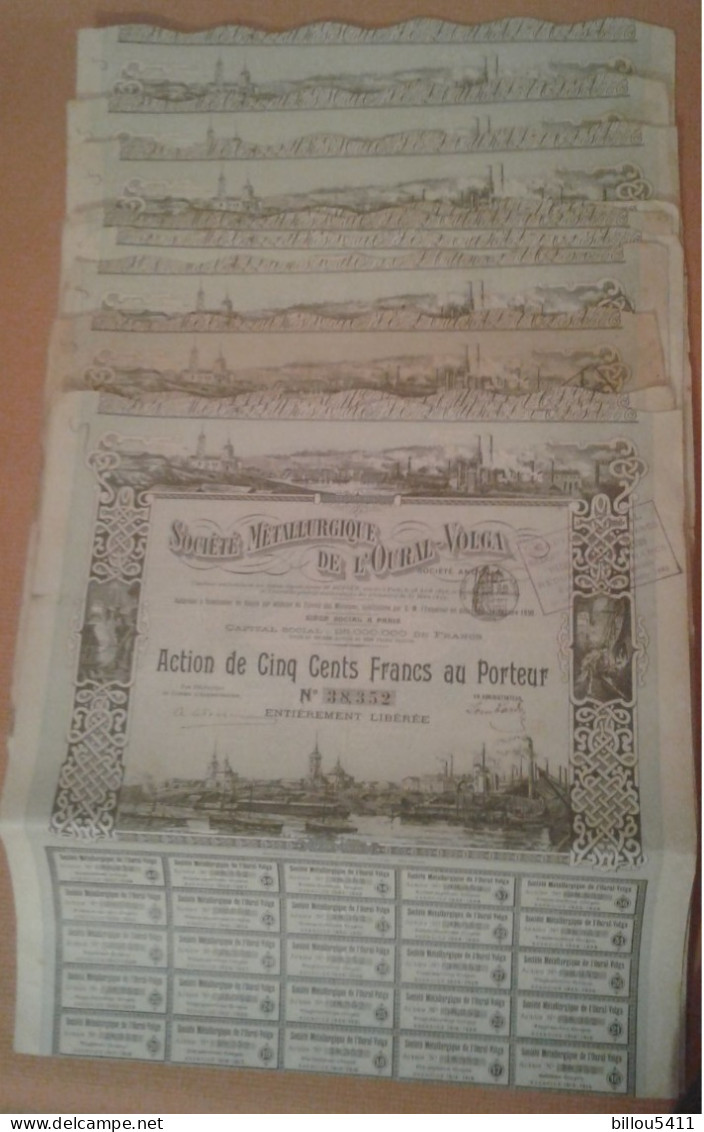 RUSSIE - 10 TITRES - STE METALLURGIQUE DE L'OURAL VOLGA - ACTION DE 500 FRS - PARIS 1896 - Belle Illustration - Industrie