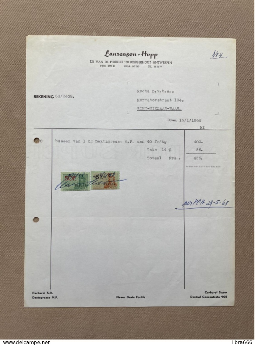 BORGERHOUT - ANTWERPEN - 1968 - LAURENSON - HOPP (+ Fiscale Zegels) - 1950 - ...