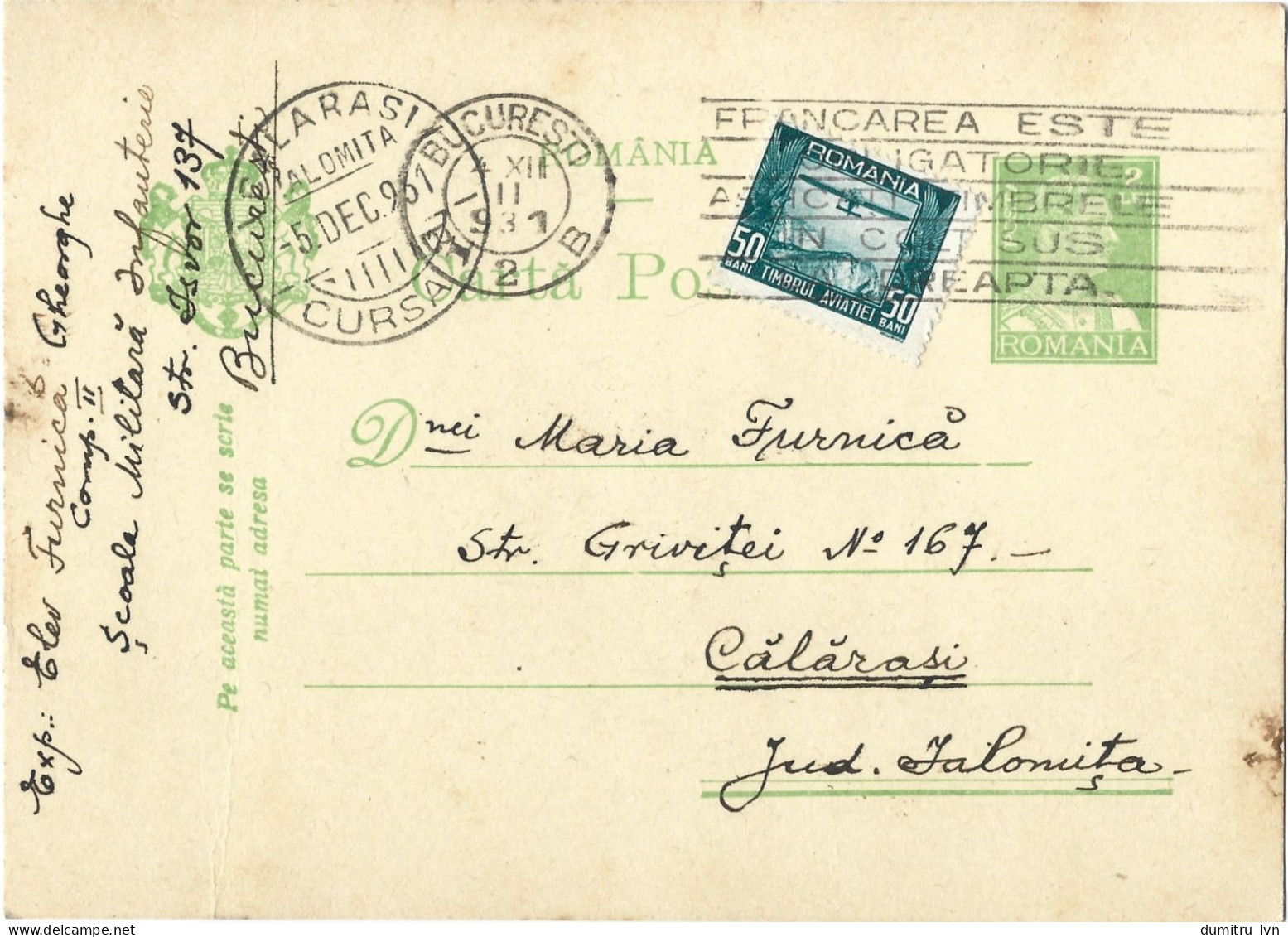 ROMANIA 1931 POSTCARD, ADVERTISING STAMP, POSTCARD STATIONERY - Lettres 2ème Guerre Mondiale