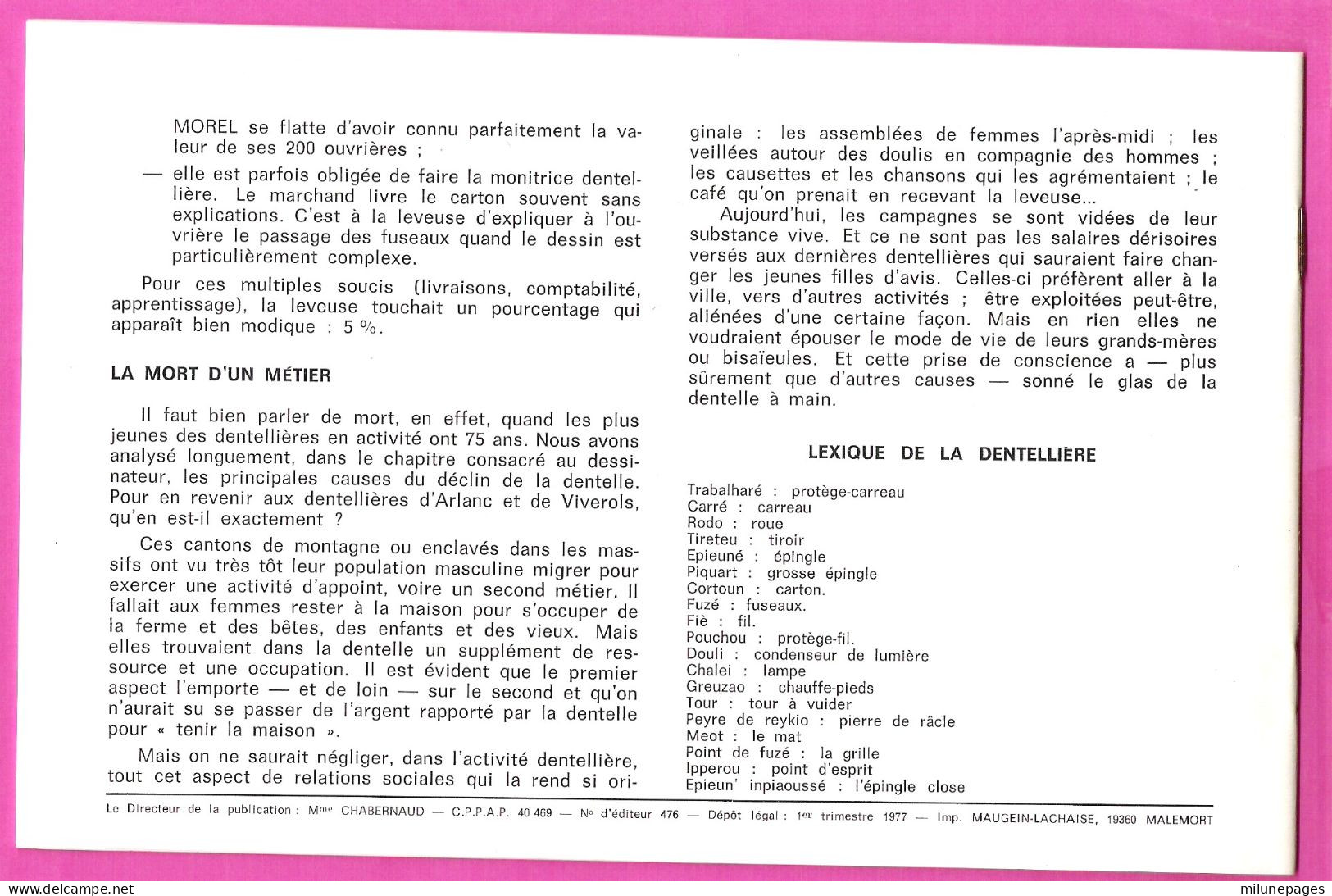 Les Métiers De La Dentelle En Auvergne Et Velay Explications, Histoire, Dessins Par Jaffeux Et Prival 1977 - Bricolage / Technique