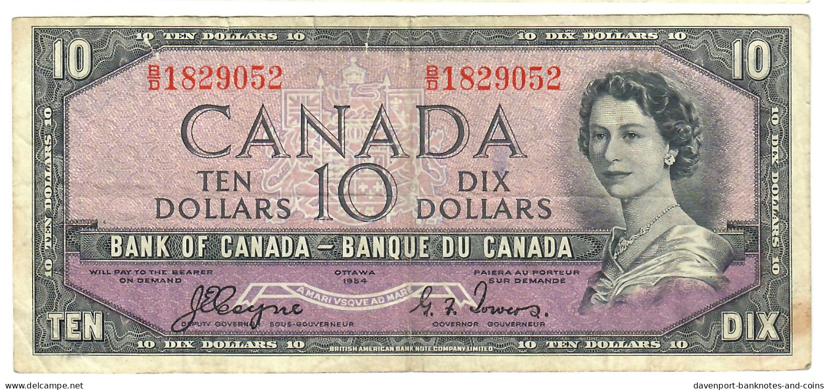 Canada 10 Dollars 1954 F "B/D" Coyne-Towers Devil's Face - Canada