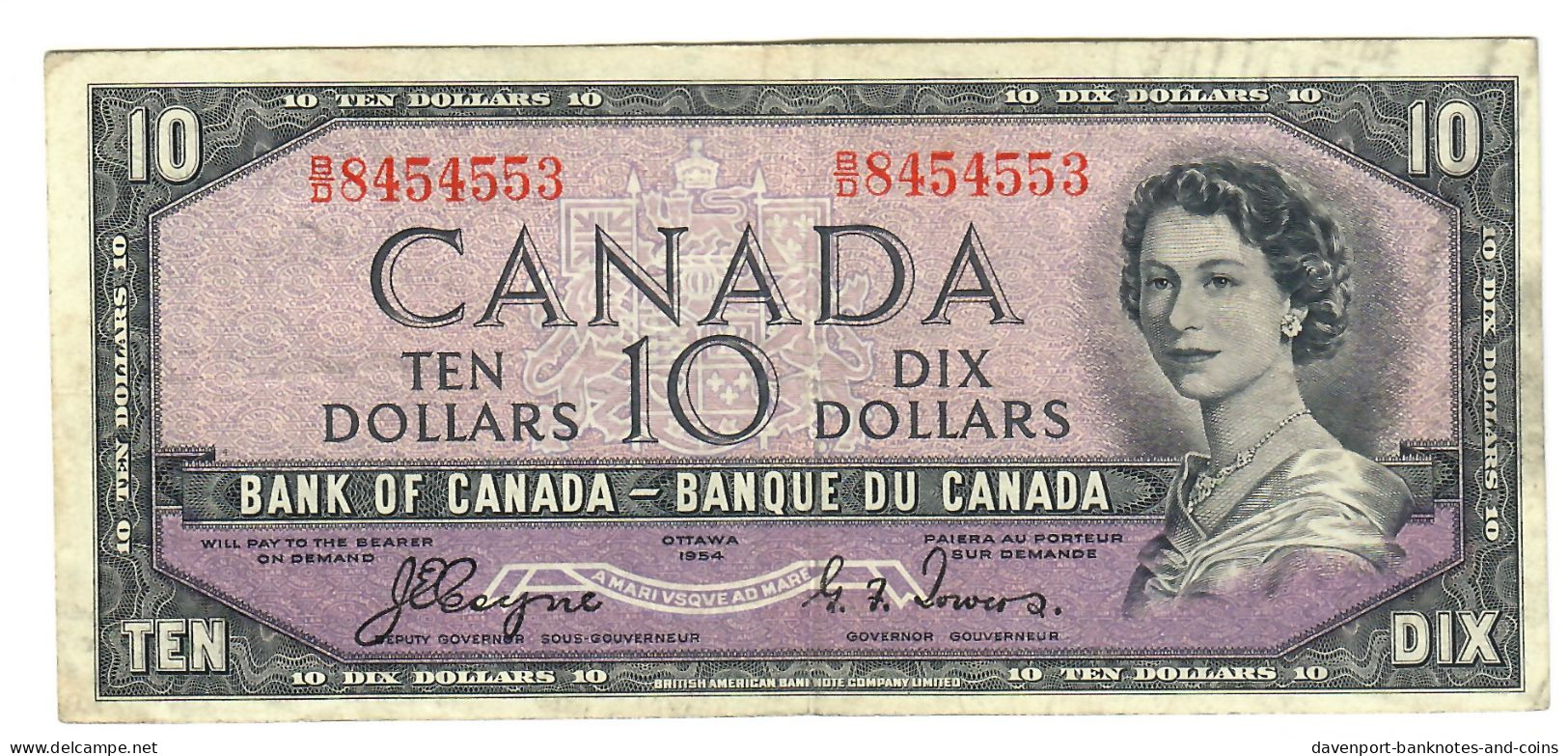 Canada 10 Dollars 1954 F "B/D" Coyne-Towers Devil's Face - Canada