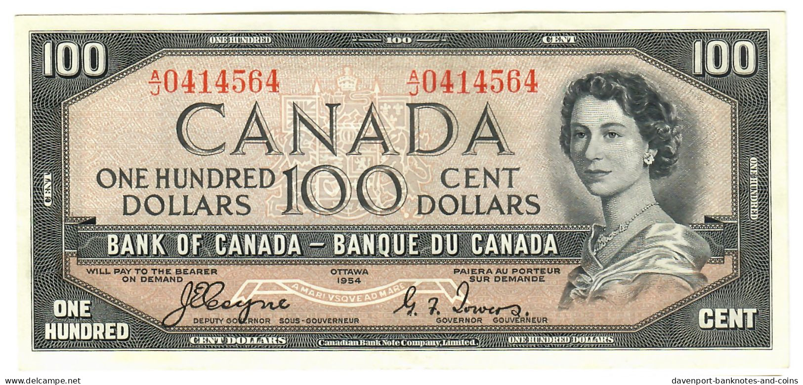 Canada 100 Dollars 1954 EF/aUNC "A/J" Coyne-Towers Devil's Face [1] - Canada