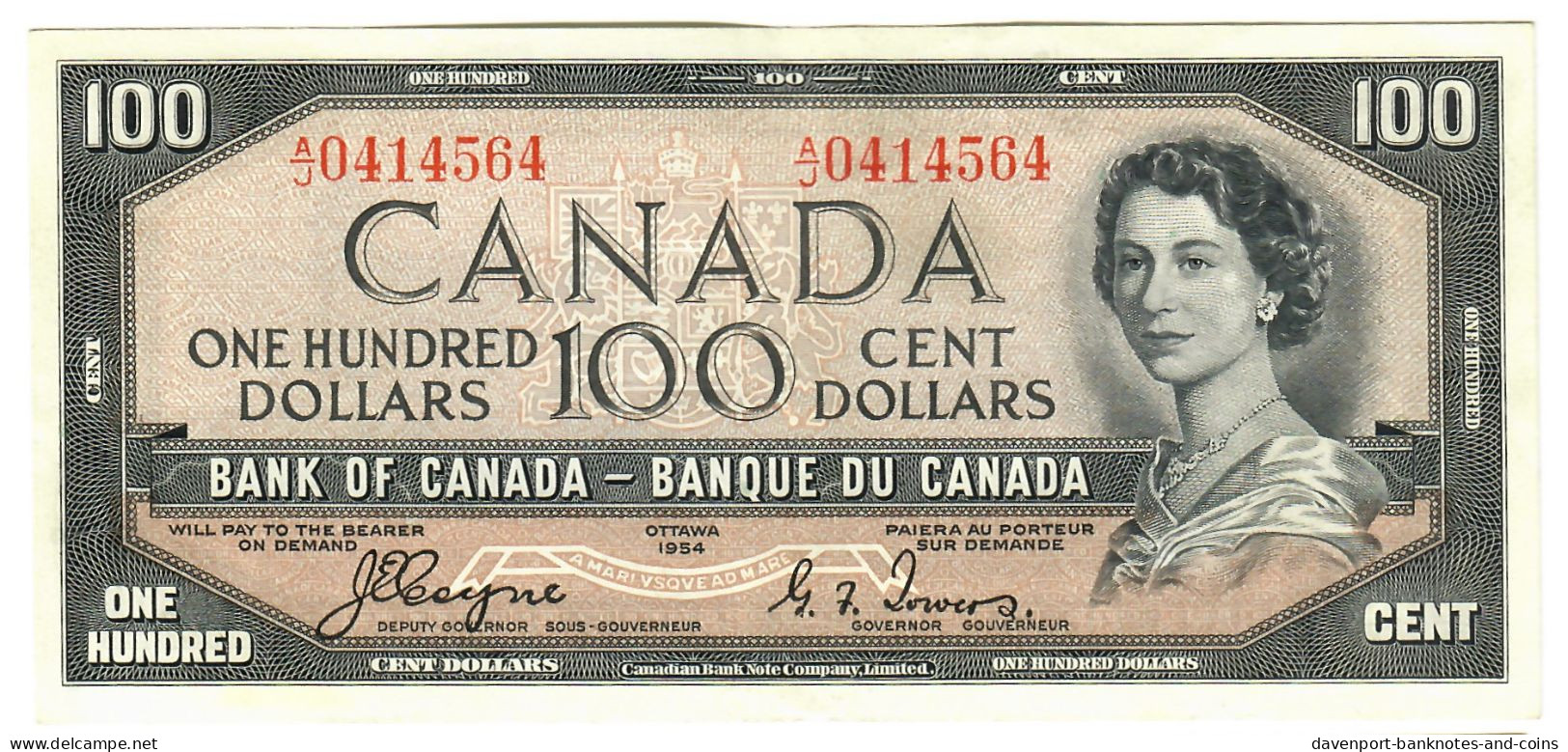 Canada 100 Dollars 1954 EF/aUNC "A/J" Coyne-Towers Devil's Face [1] - Kanada