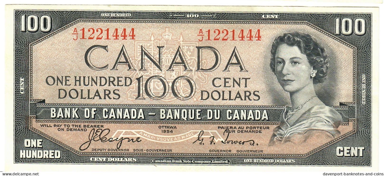 Canada 100 Dollars 1954 EF/aUNC "A/J" Coyne-Towers Devil's Face [1] - Canada