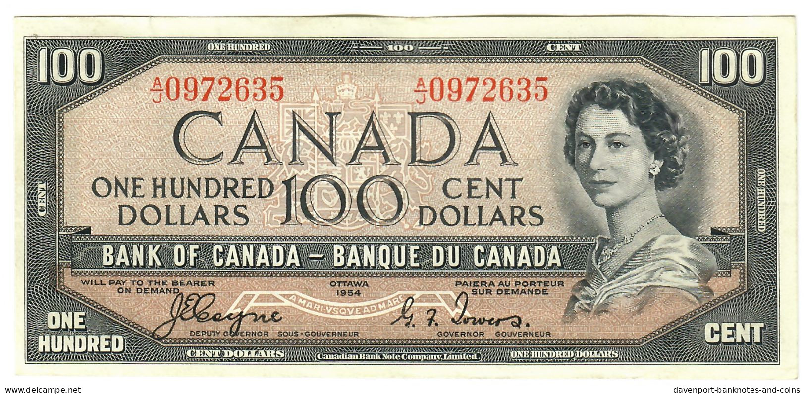 Canada 100 Dollars 1954 EF/aUNC "A/J" Coyne-Towers Devil's Face [1] - Canada