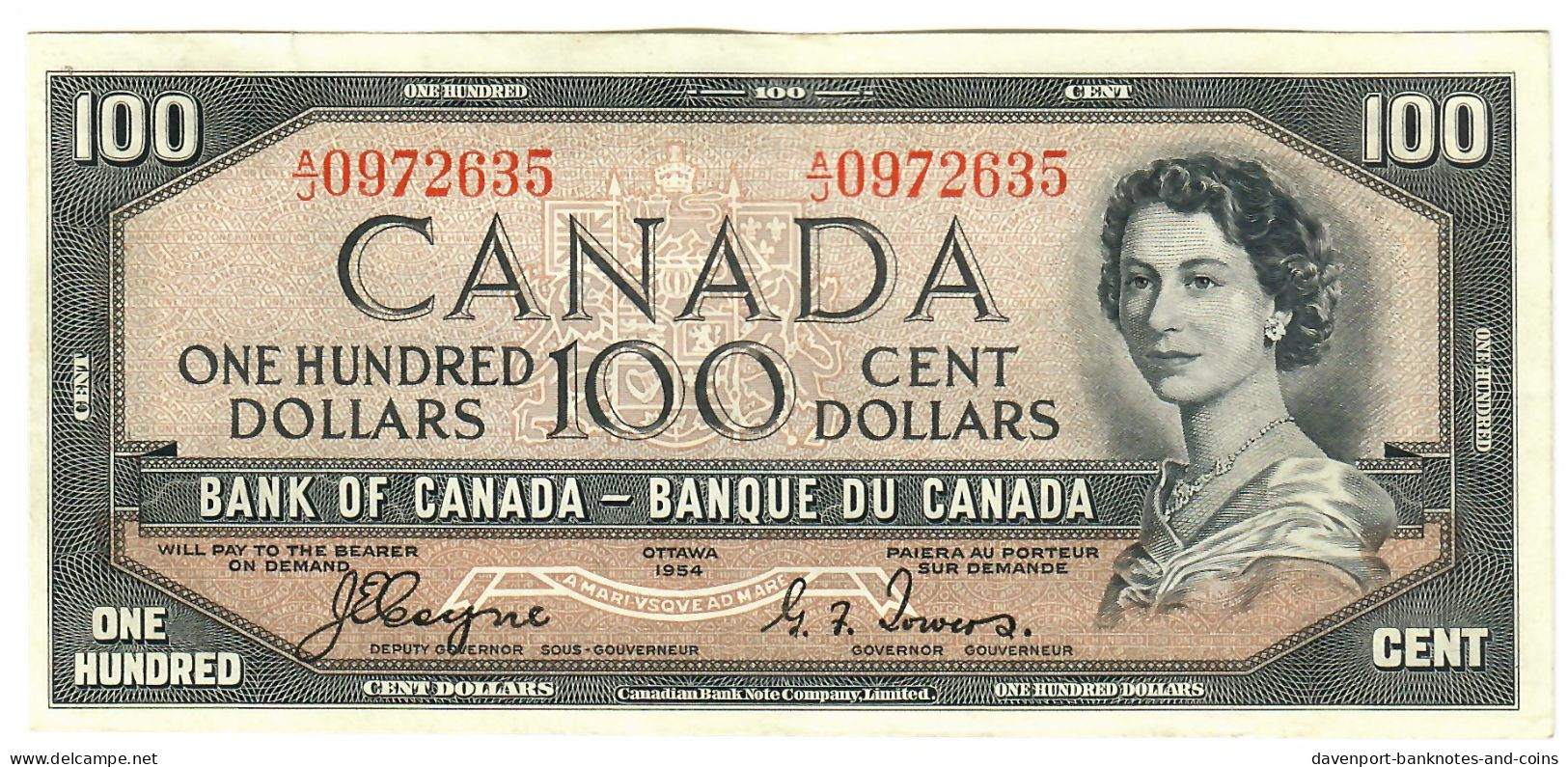 Canada 100 Dollars 1954 EF/aUNC "A/J" Coyne-Towers Devil's Face [1] - Kanada