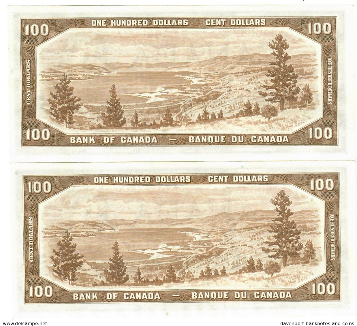 Canada 2x 100 Dollars 1954 AUNC "A/J" Coyne-Towers Devil's Face Sequential - Canada