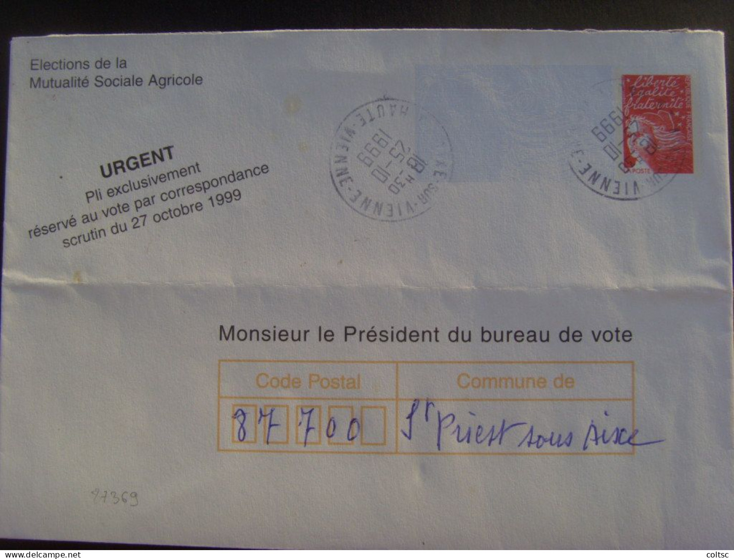 13971- PAP Réponse Luquet Elections De La Mutualité Sociale Agricole Validité 27/10/1999 Obl - PAP: Antwort/Luquet