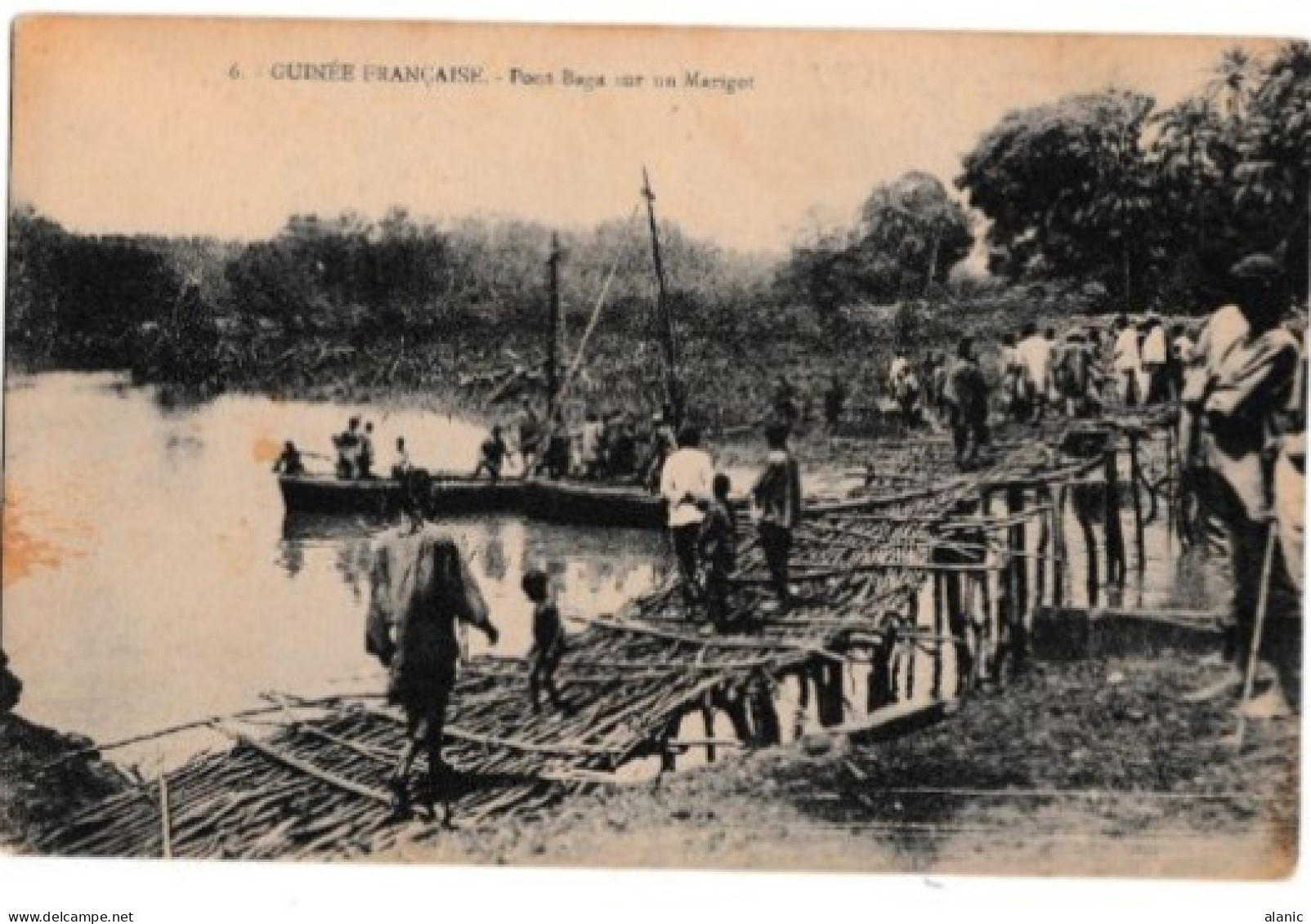 CPA- GUINEE FRANCAISE : PONT BAGA SUR UN MARIGOT//CIRCULEE//ANIMEE - Guinée Française