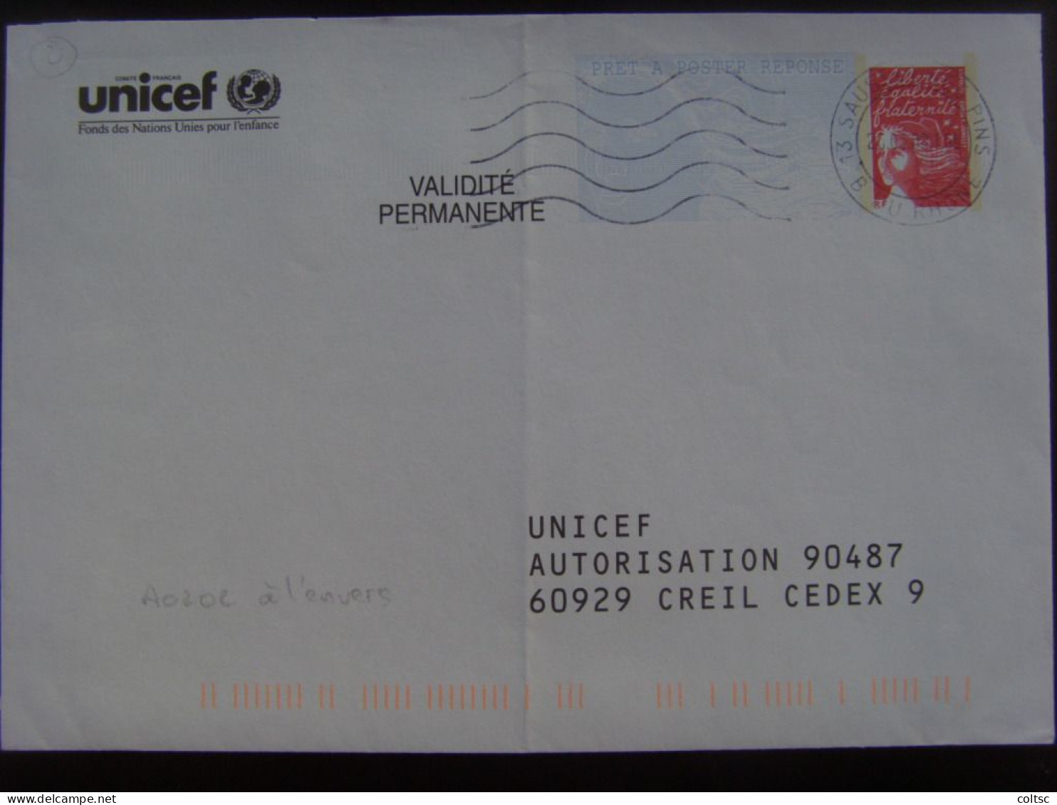 14002- PAP Réponse Luquet RF UNICEF Validité Permanente Agr. 0200673  Obl - PAP: Antwort/Luquet