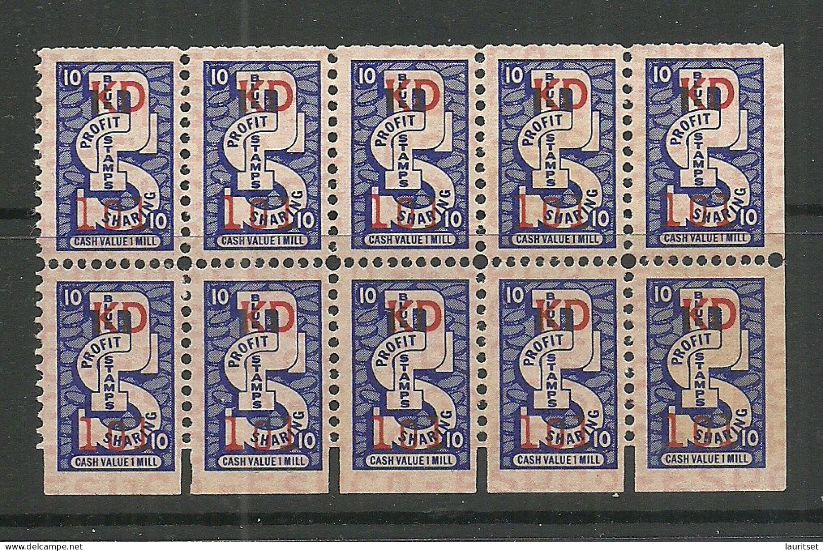 USA Vignettes Profit Sharing Stamps Cash Value 1 Mill As 10-block MNH - Non Classificati