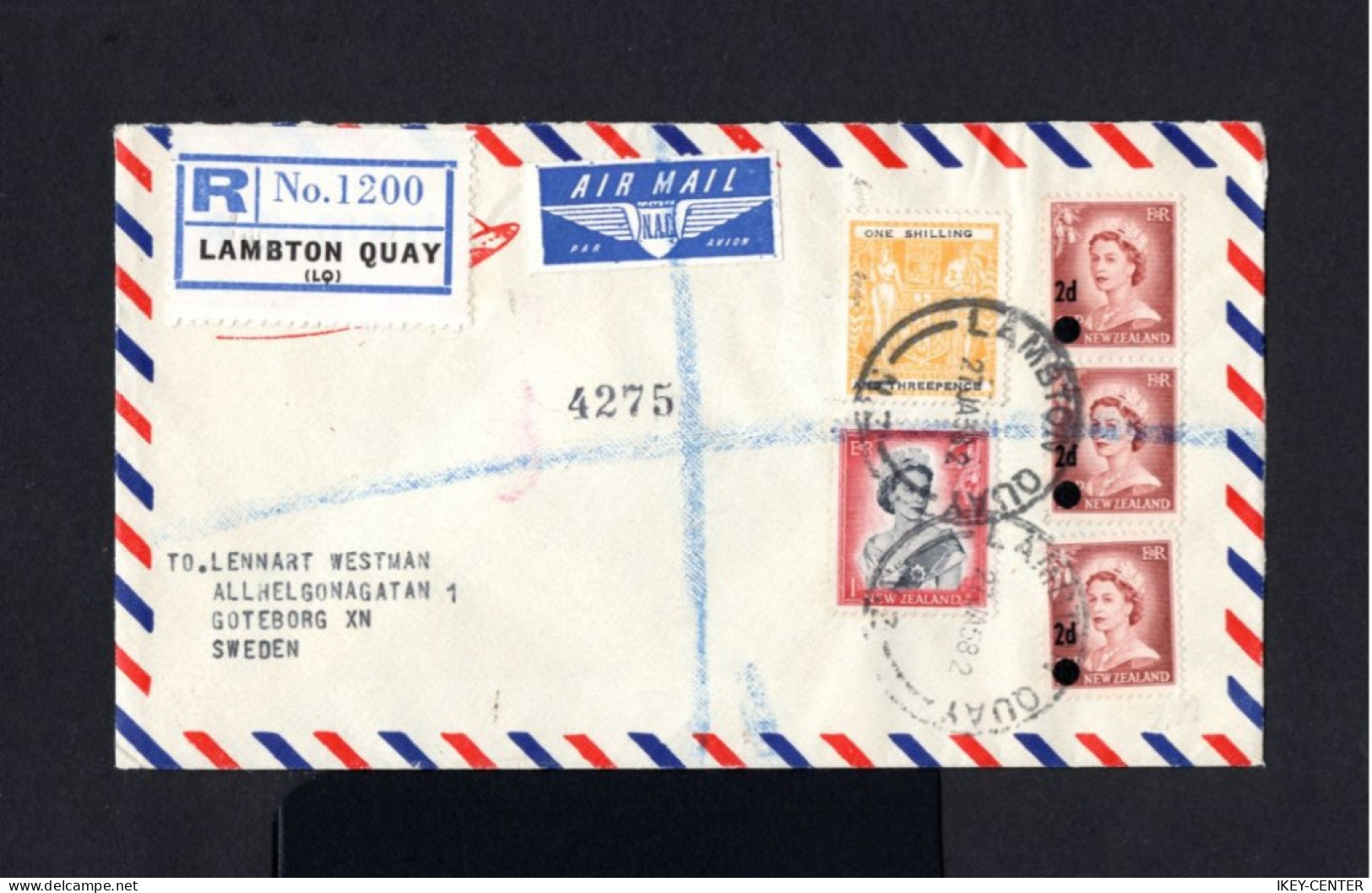 S3799-NEW ZEALAND.AIRMAIL REGISTERED COVER LAMBTON QUAY To GOTEBORG (sweden).1958.ENVELOPPE AERIEN RECOMMANDEE - Brieven En Documenten