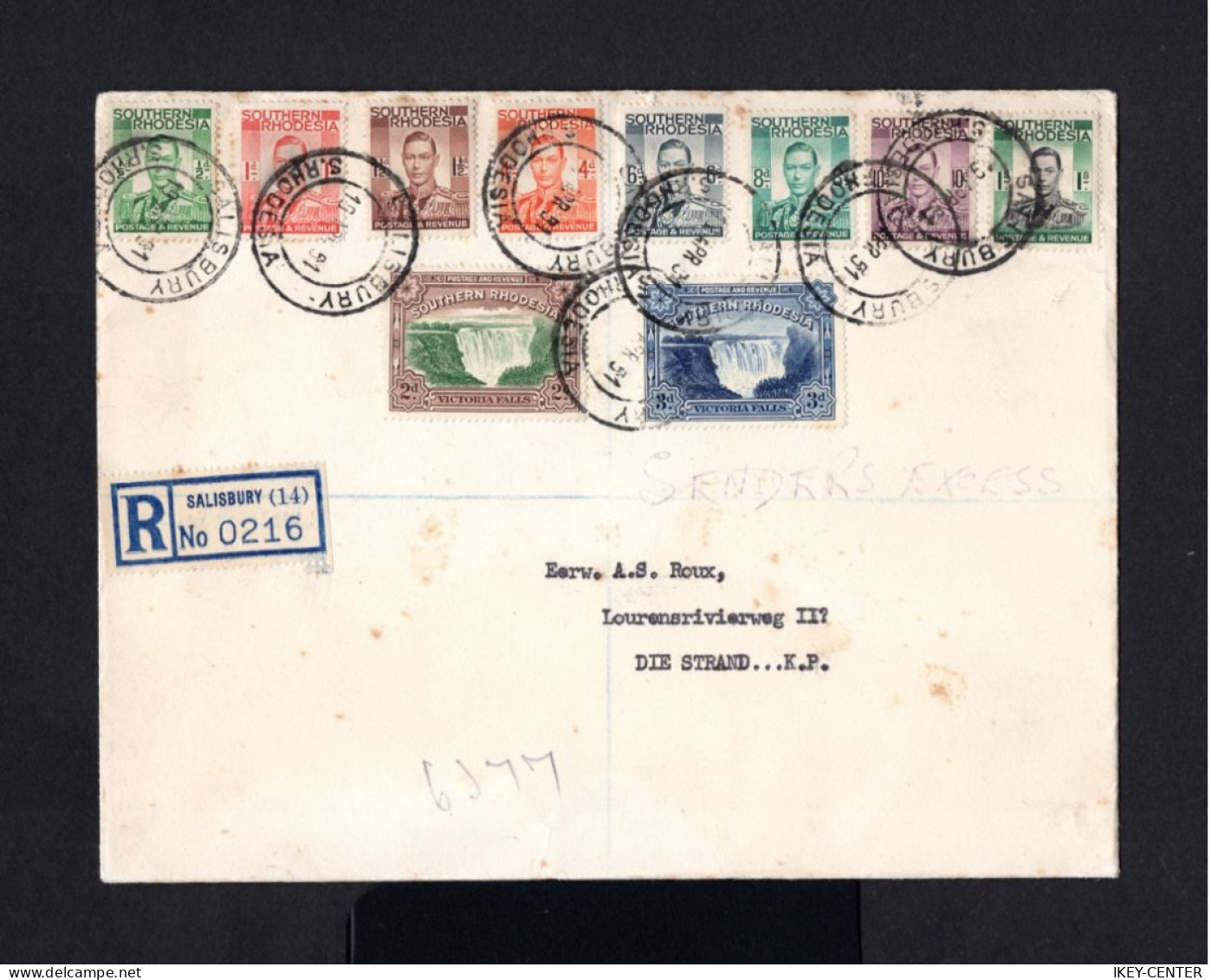 14436-SOUTHERN RHODESIA.-REGISTERED BRITISH COVER SALISBURY.1951.Enveloppe RECOMMANDE - Southern Rhodesia (...-1964)