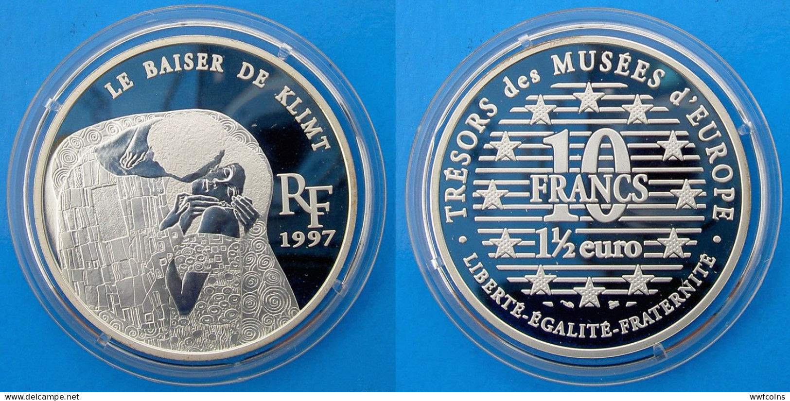 FRANCE 10 F 1997 ARGENTO PROOF 1,5 EURO IL BACIO DI KLIMT PESO 22,2g TITOLO 0,900 CONSERVAZIONE FONDO SPECCHIO UNC. - 100 Francs