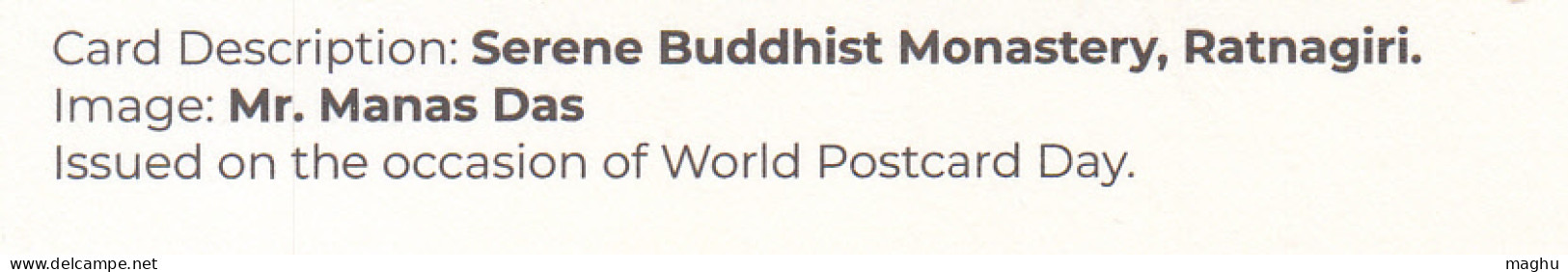 World Postcard Day Spl Cancellation, Dept., Of Post PPC Philately 2023, Buddhist Monastery Ratnagiri, Buddhism - Budismo