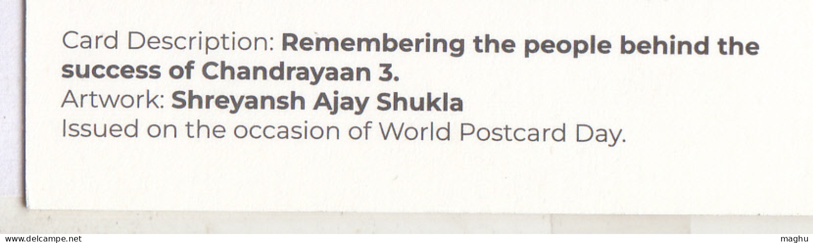 World Postcard Day Spl Cancellation, Dept., Of Post PPC Philately 2023, Sucess Of Chandrayaan 3, Space,  - Azië