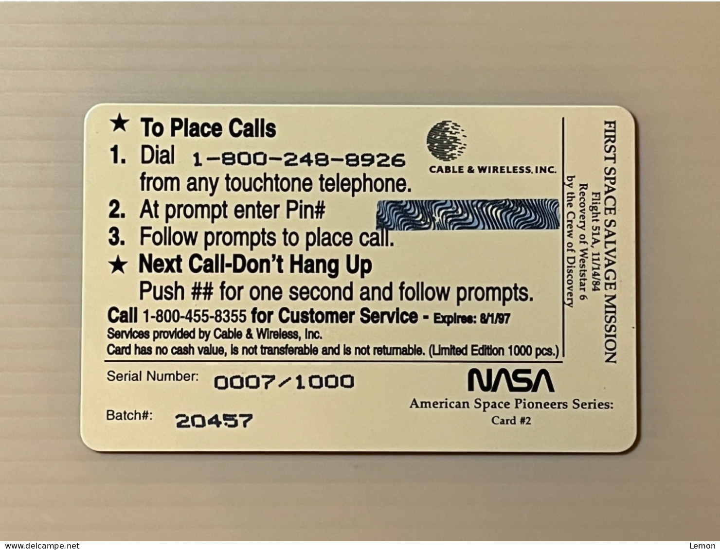 Mint USA UNITED STATES America Prepaid Telecard Phonecard, America’s FIRST SALVAGE MISSION NASA, Set Of 1 Mint Card - Verzamelingen