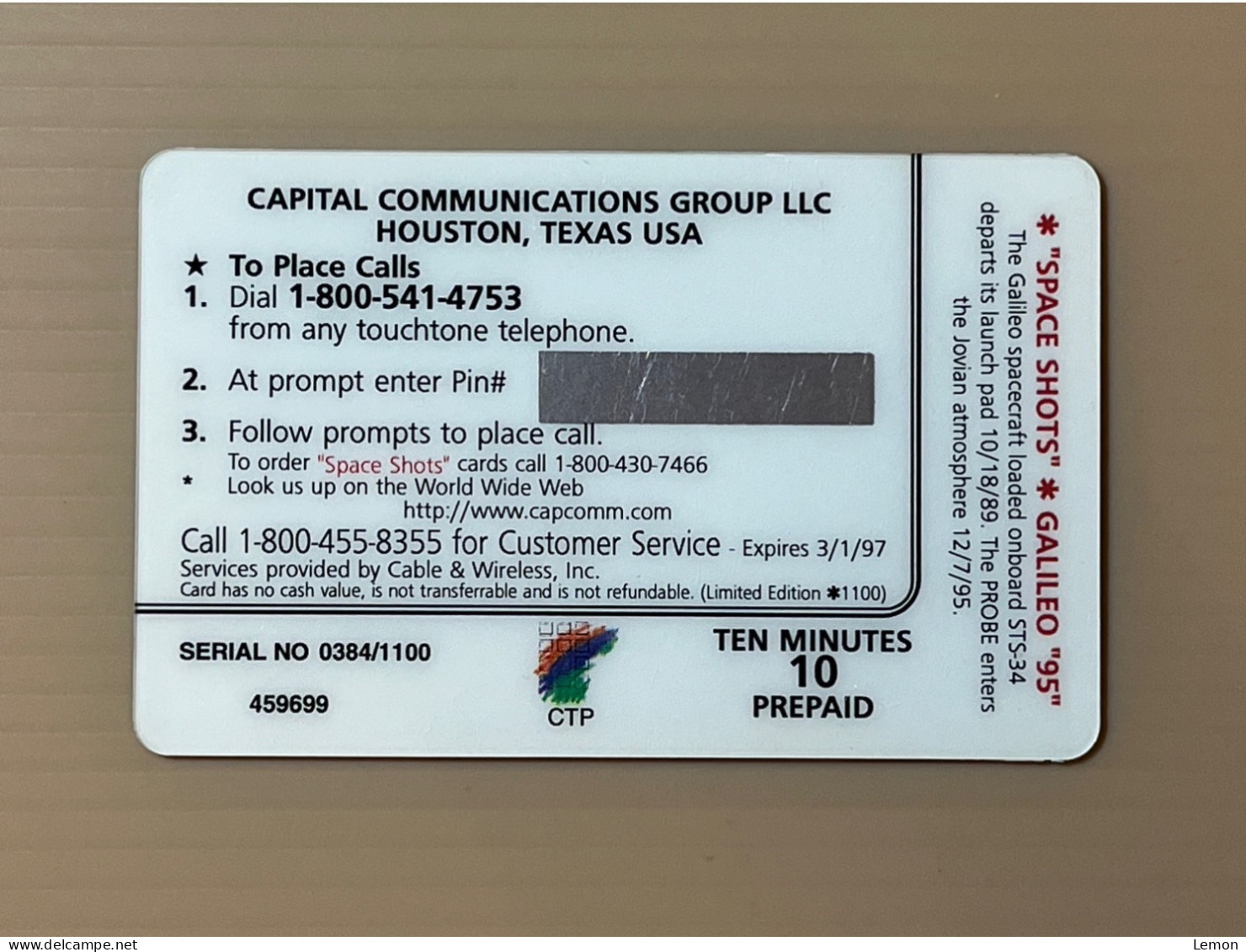 Mint USA UNITED STATES America Prepaid Telecard Phonecard, Galileo 95 Mission & Exploration, Set Of 1 Mint Card - Collezioni