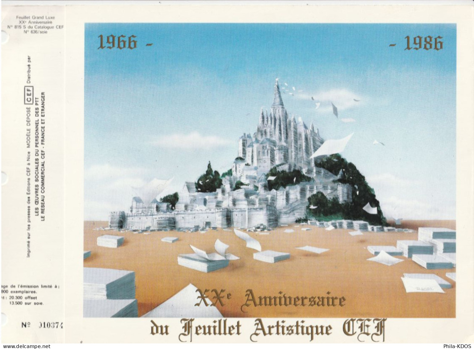 " 20 ANS DU FEUILLET CEF / MILLENAIRE DU MONT SAINT MICHEL " Sur Feuillet CEF Spécial. FDC A SAISIR ! - Monumenti