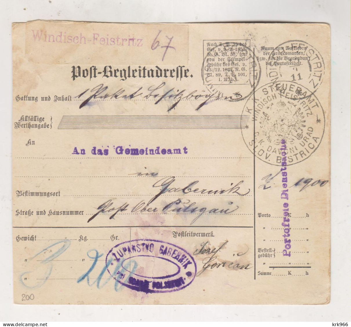 SLOVENIA,Austria 1911 WINDISCH FEISTRITZ SLOVENSKA BISTRICA Parcel Card - Slowenien