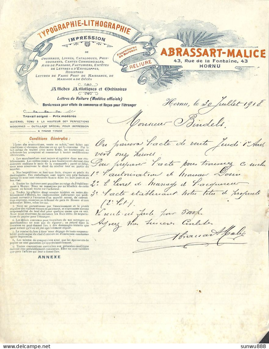Hornu - Typographie Lithographie - Abrassart Malice 1918 - 1900 – 1949