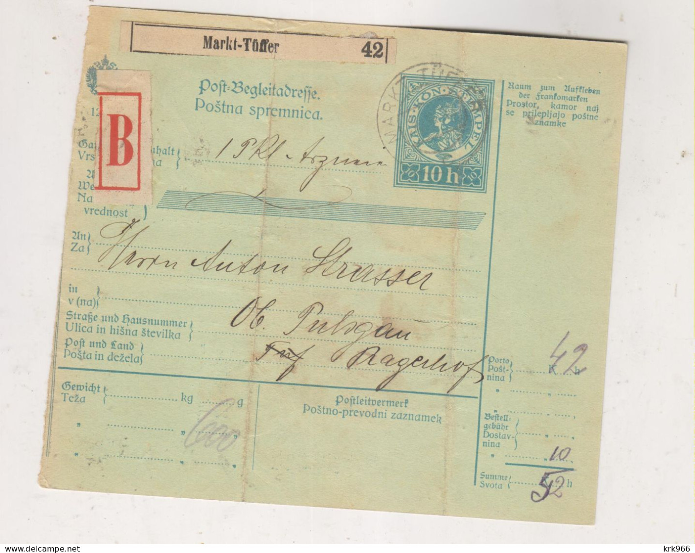 SLOVENIA,Austria 1913 MARKT TUFFER LASKO Parcel Card - Slowenien