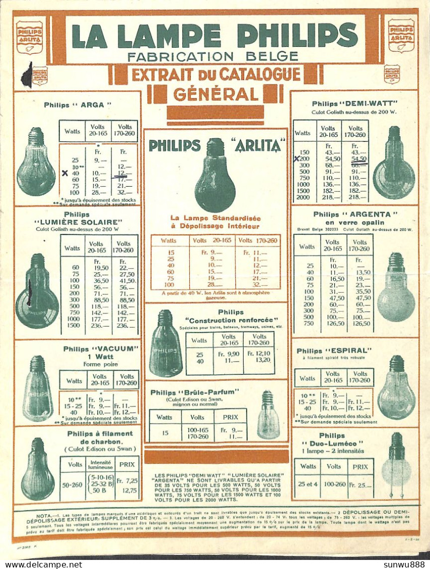 Feuillet 4 Pages Lampe Philips - Elektriciteit En Gas