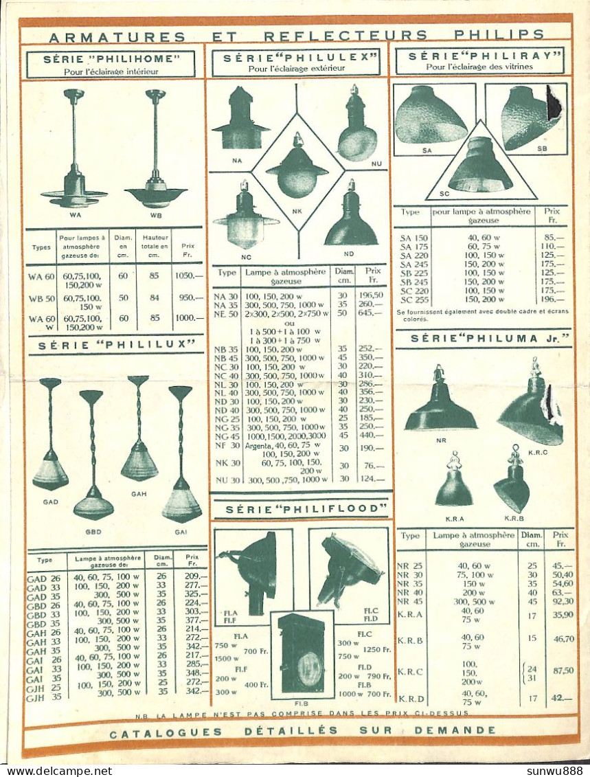 Feuillet 4 Pages Lampe Philips - Elektrizität & Gas