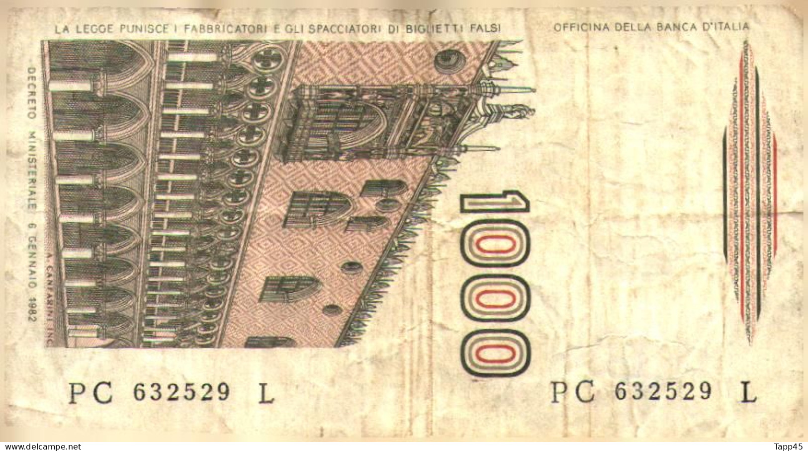 Billet  >  Italie >	1000	Lire  > C 04 - Altri & Non Classificati