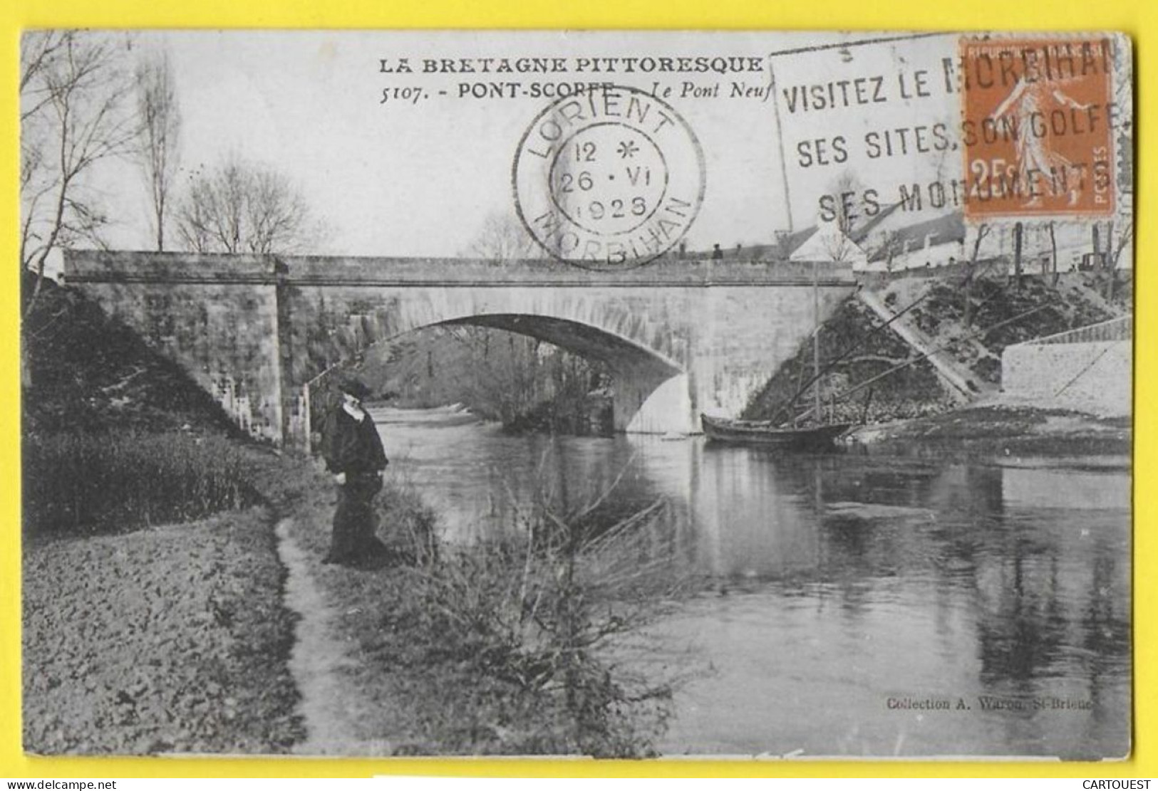 CPA PONT SCORFF Le Pont Neuf - Animée - 1928 - Pont Scorff