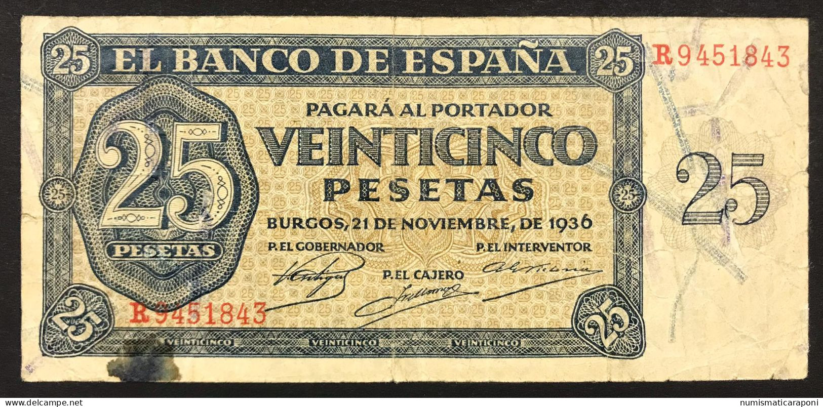 SPAGNA SPAIN Espana 25 Pesetas 1936  Pick#99 Lotto.2337 - 25 Peseten