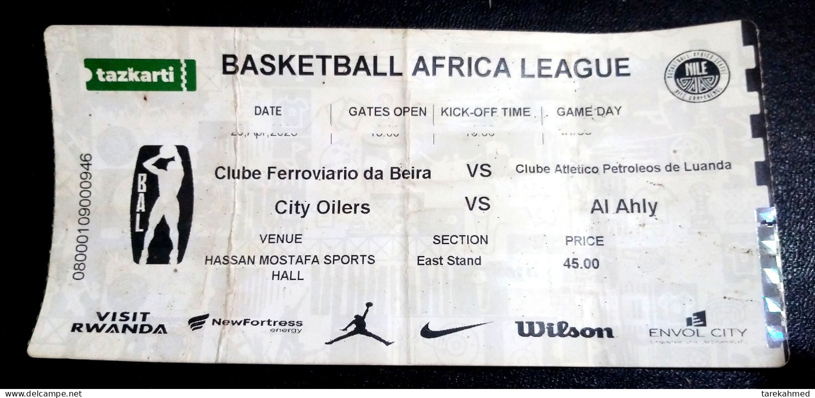 Egypt 2020 , Basketball Africa League BAL, Game Day Ticket Of Al Ahly VS City Oilers,Tazkarti, Dolab - Andere & Zonder Classificatie