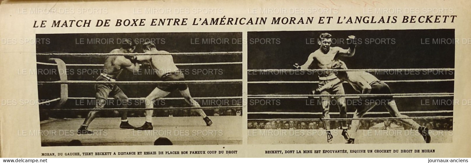 1920 BOXE - MATCH ENTRE L'AMÉRICAIN RORAN ET L'ANGLAIS BECKETT - LE MIROIR DES SPORTS - Sonstige & Ohne Zuordnung