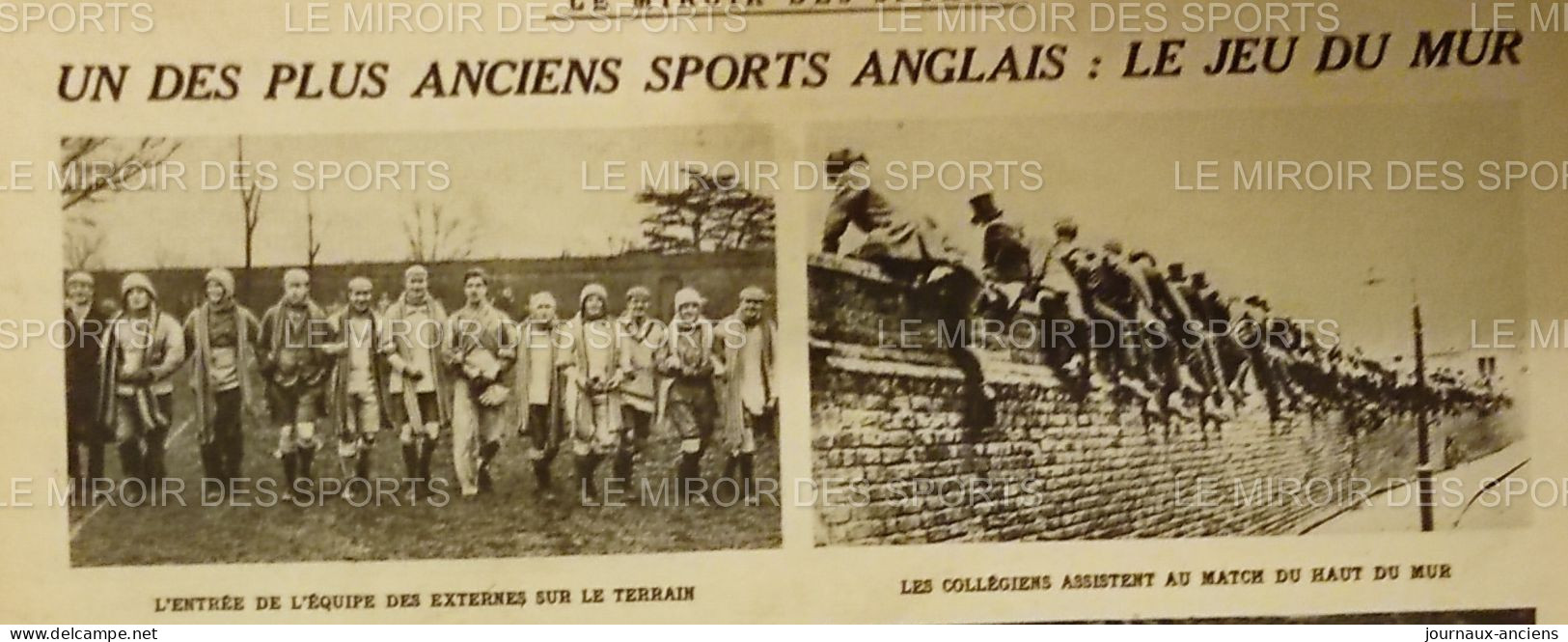 1920 RUGBY L'ORIGINE - LE JEU DU MUR - ANGLETERRE - UN DES PLUS ANCIENS SPORTS ANGLAIS - LE MIROIR DES SPORTS - Rugby