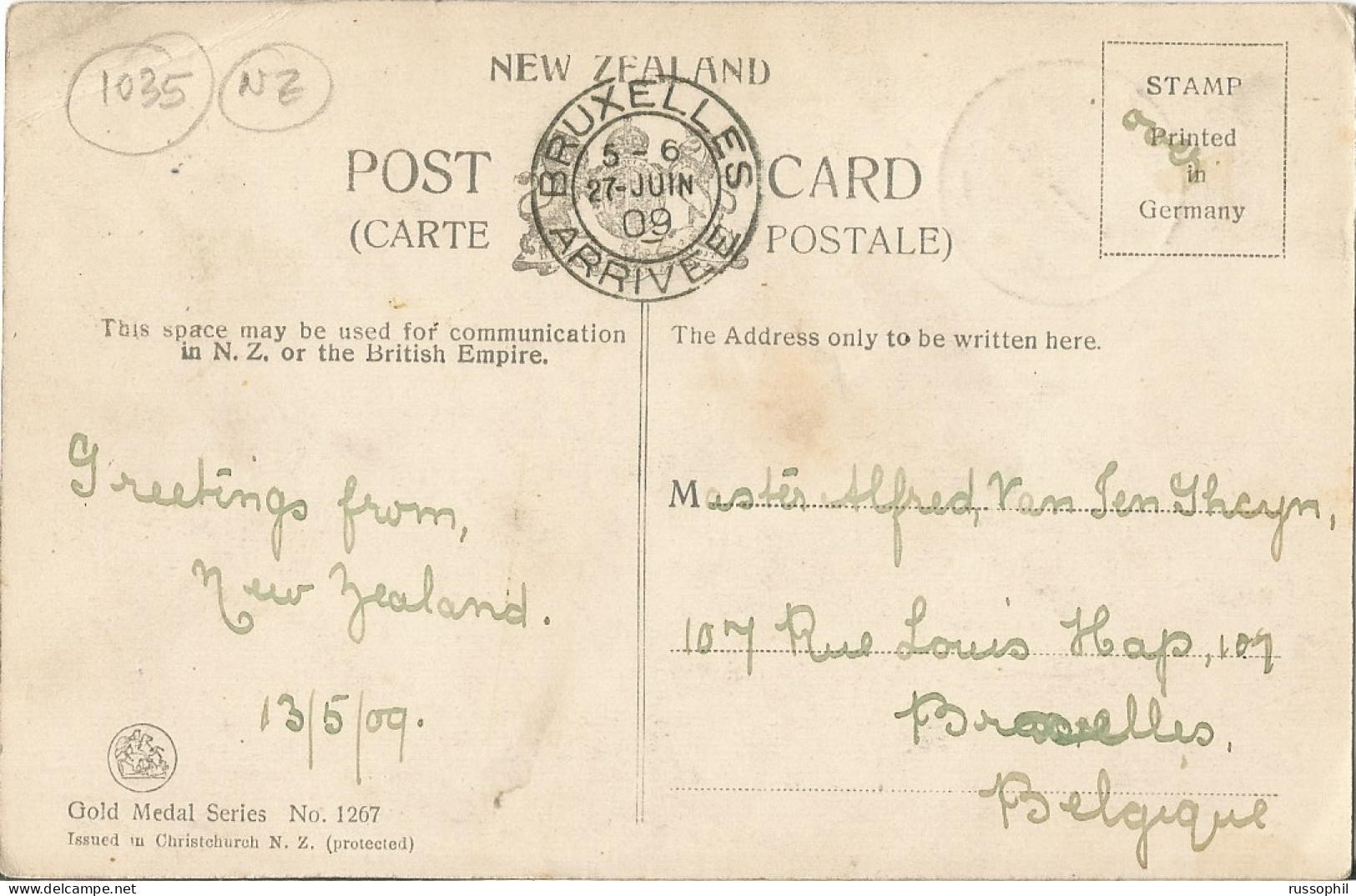 NZ - DUNEDIN - GENERAL POST OFFICE - GOLD M DAL SERIES N° 1267 - 1909  - Nouvelle-Zélande