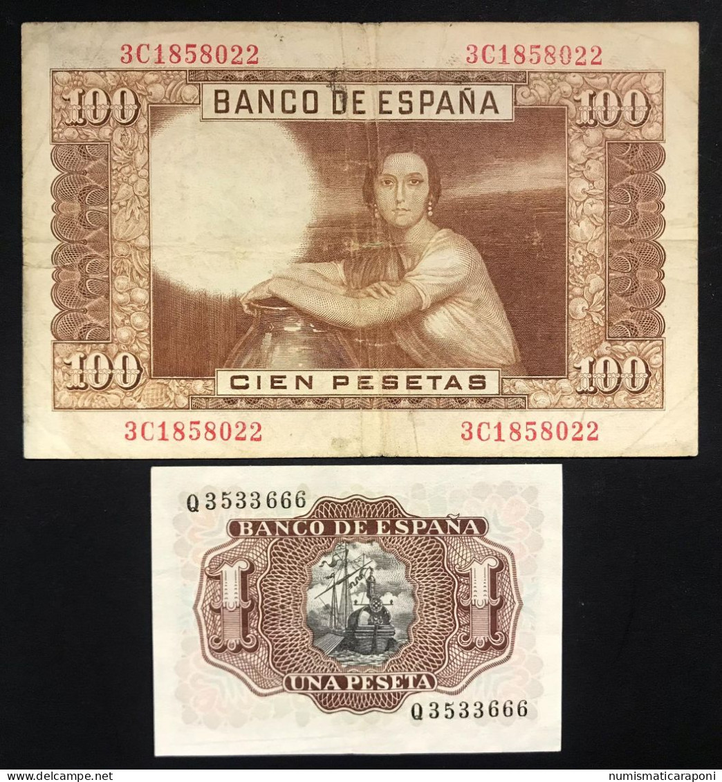 SPAGNA / SPAIN 100 PESETAS 1953 Pick#145 + 1 Peseta Pick#144 Lotto.4785 - Other & Unclassified