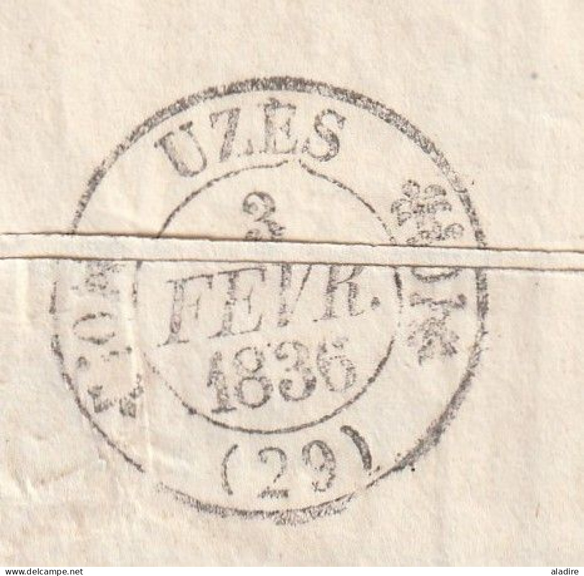 1836 - Grand Cachet NISMES Nîmes Sur Lettre Pliée Du Conservateur Des Forêts Vers Aigaliers Via UZES - Décime Rural - 1801-1848: Précurseurs XIX