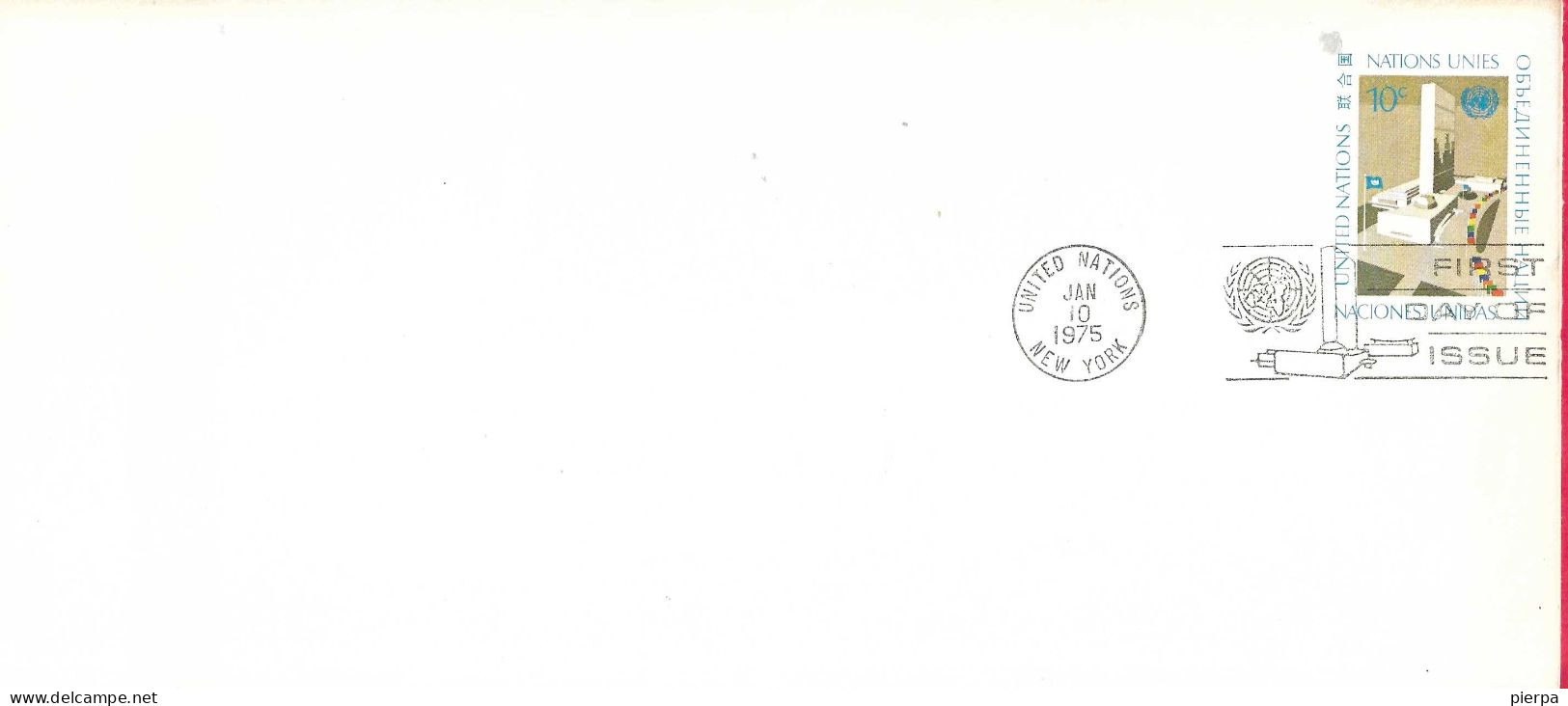O.N.U. - 1975 - INTERO BUSTA POSTALE CENT. 10 - ANNULLO A TARGHETTA F.D.C*JAN 10, 1975*- FORMATO COMMERCIALE - Lettres & Documents
