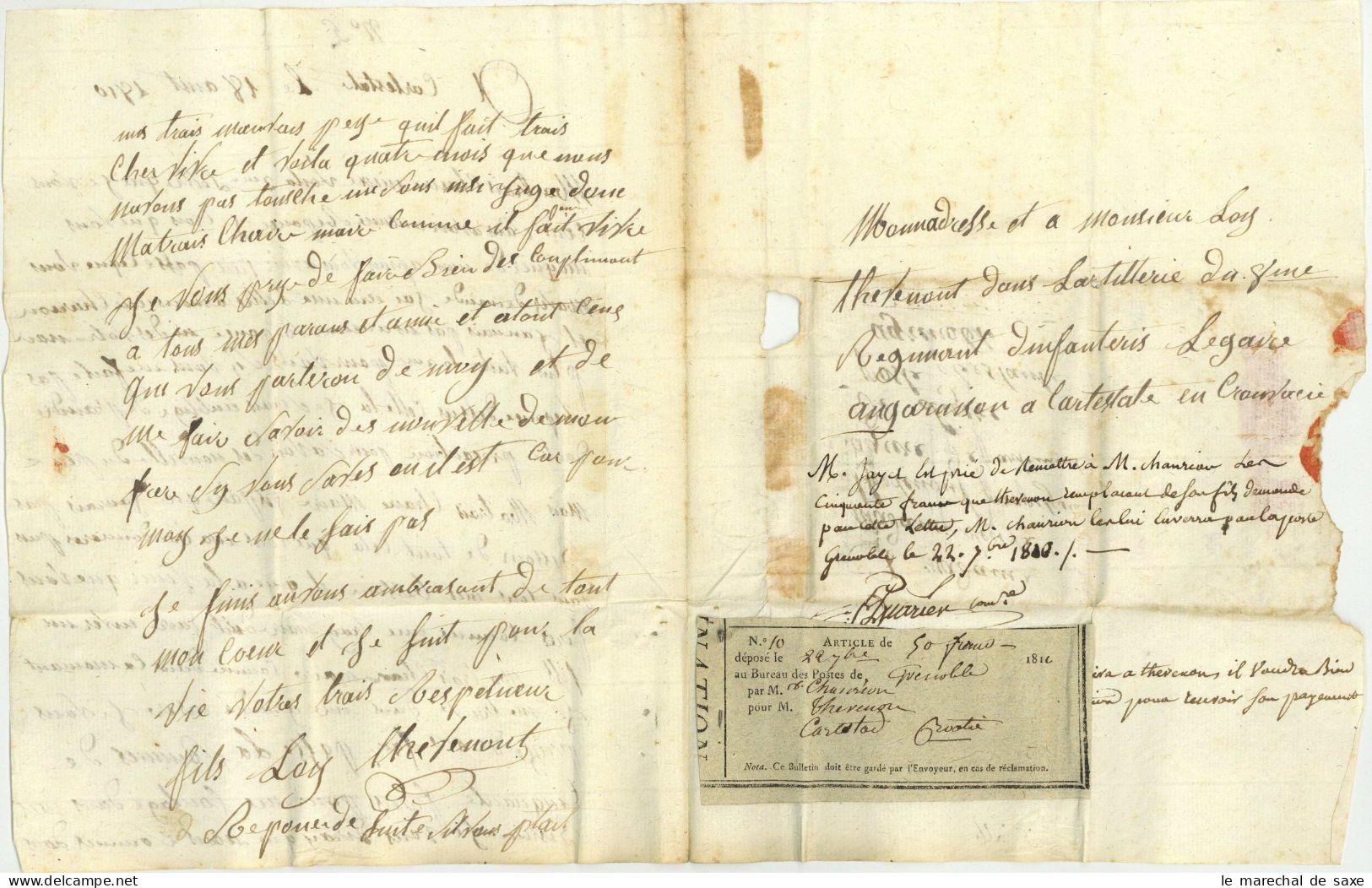 CARLSTADT ILLYRIE Lettre Soldat Poste Restante Grenoble 1810 8e Rgt D'infanterie Legere  Karlovac Karlstadt - 1792-1815: Veroverde Departementen