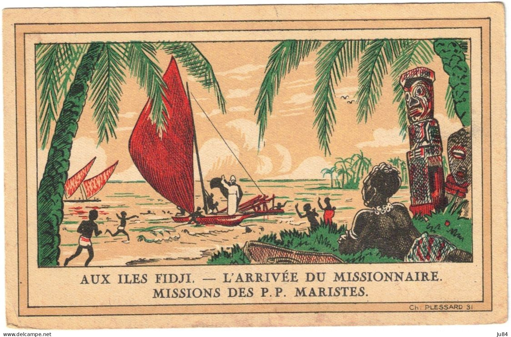 Océanie - Fidji - Aux Iles Fidji - L'arrivée Du Missionnaire - Missions Des P.P. Maristes - Carte Avec Correspondance - Figi